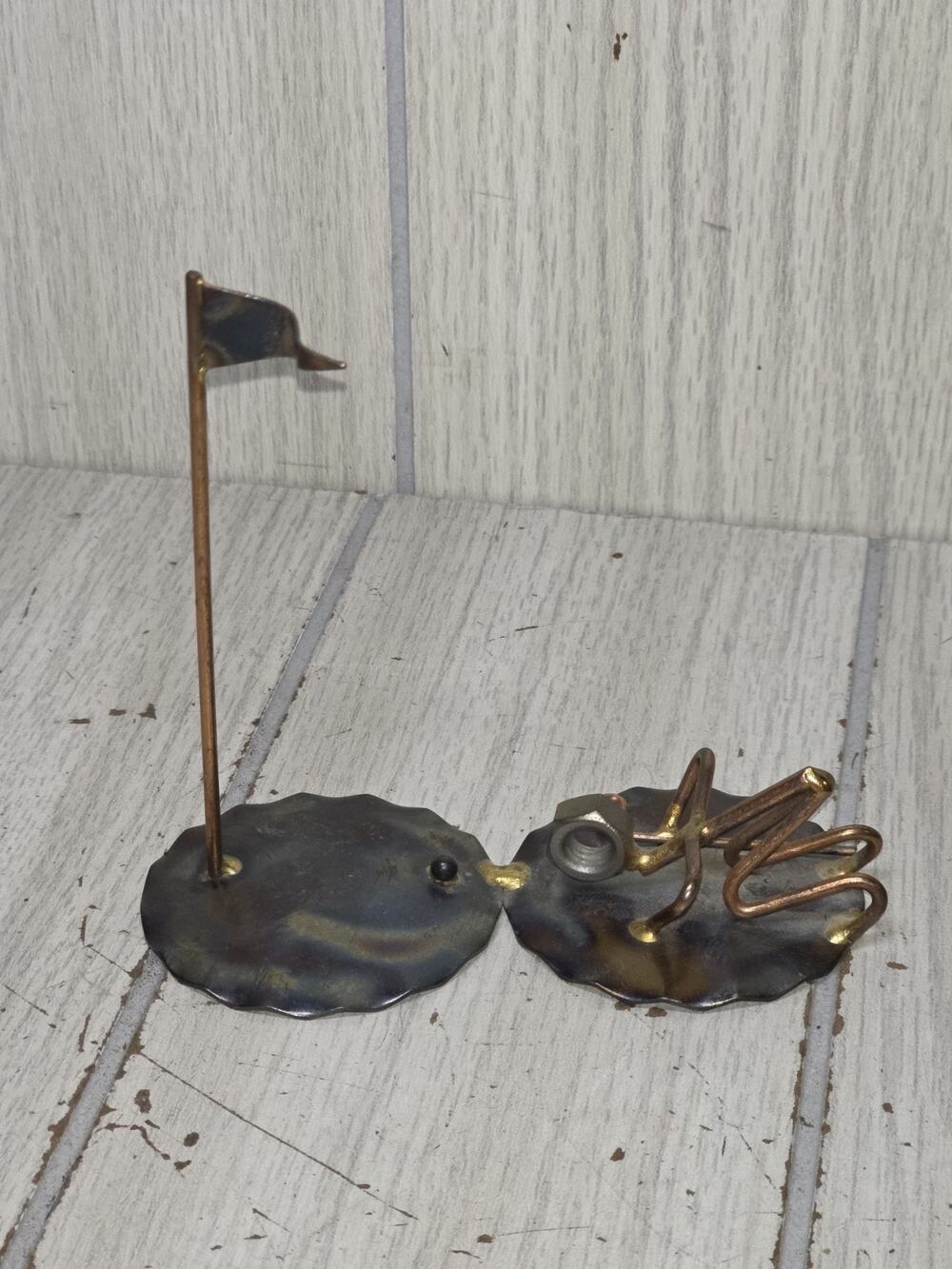 Vtg Brutalist Style Golfer Sculpture Handmade Nuts Bolts Metal USA Primitive